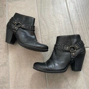B.O.C. Black Lacey Stacked HeeL Ankle Boots Size 8